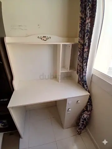 White Wooden Study Desk with Shelves and Drawers