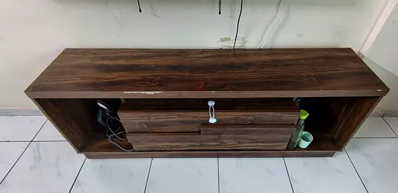 Wooden TV Stand / Entertainment Unit - Rustic Dark Finish, 2 Drawers