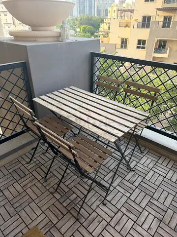 Wooden Slatted Balcony Table and 4 Chairs - Compact Outdoor Set