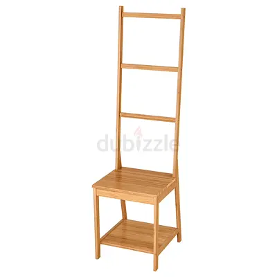 Wooden Ladder-Back Hall Stand with Shelf - Light Oak
