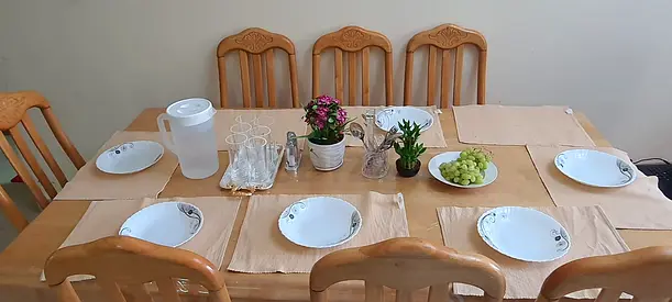 Wooden 6-Seater Dining Table with Chairs - Light Oak Finish