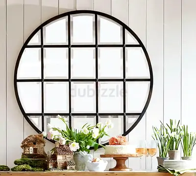 Pottery Barn Round Grid Wall Mirror - Decorative Windowpane Style