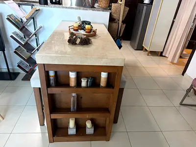 Solid Wood Kitchen Island/Console Table with Marble Top and Built-in Shelves