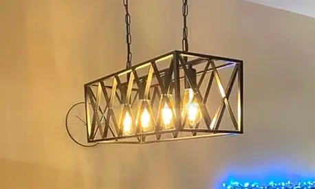 Rectangular Industrial Black Metal Chandelier with Edison Bulbs
