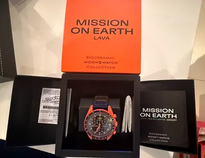 Swatch x Omega Bioceramic Mission On Earth Lava Moonswatch with Box and Papers