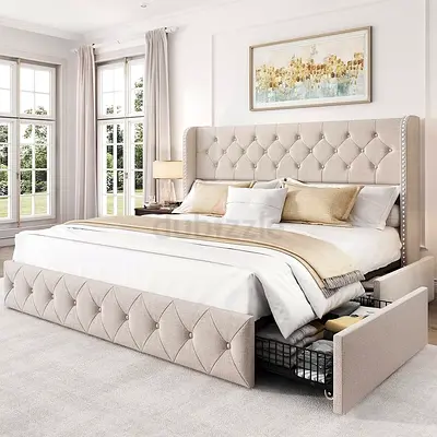 Premium Velvet Super King Size Bed with Drawers - Fully Custom Made Bedframe - UAE Sharjah Made