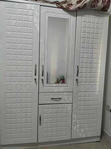 White 3-Door Wardrobe with Mirror and Drawer - Good Condition