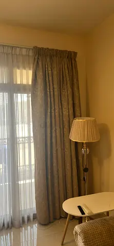 Pair of Beige Thick Curtains with Sheer Lining - Perfect for Living Room/Bedroom
