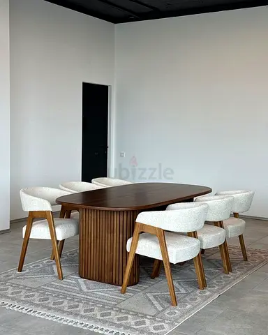 Solid Wood Dining Table with 6 Upholstered Chairs — Modern Set