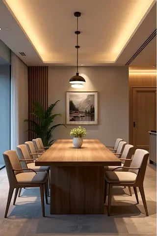 Solid Wood Dining Table with 8 Matching Chairs - Modern Minimalist Set