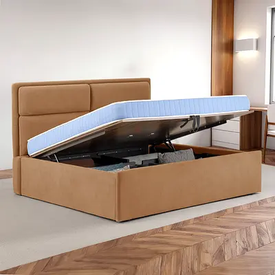 Padded panel headboard double size storage bed