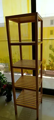 Tall 5-Tier Wooden Slatted Shelf Unit — Light Bamboo Finish