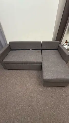 Compact L-shaped Grey Fabric Sofa with Storage — Good Condition