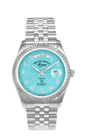 Mens Stainless Steel Automatic Watch with Turquoise Dial (Arabic Numerals) seis 41mm