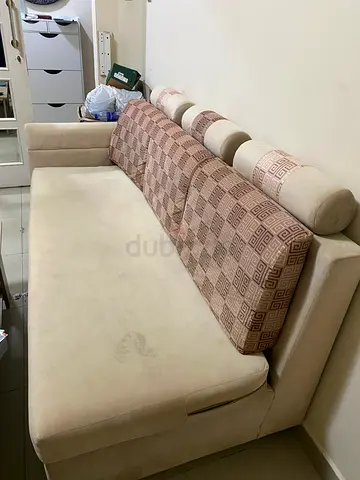 Beige L-shaped Fabric Sofa (6-seater) - Good Condition
