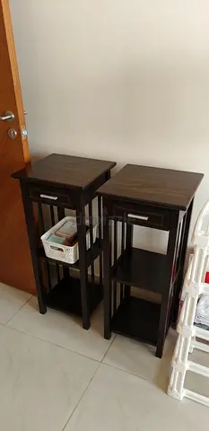 Pair of dark wood bedside tables / nightstands - good condition