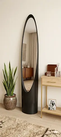 Tall Full-Length Freestanding Oval Mirror with Black Frame
