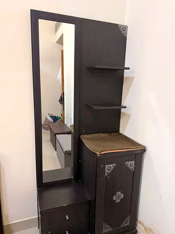 Wooden Dressing Table with Mirror and Storage (Dark Finish)