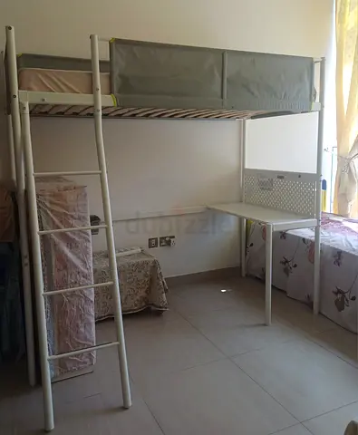 IKEA VITVAL Loft Bed with Attached Desk – Solid Metal Frame, Cable Management, Magnetic Board.