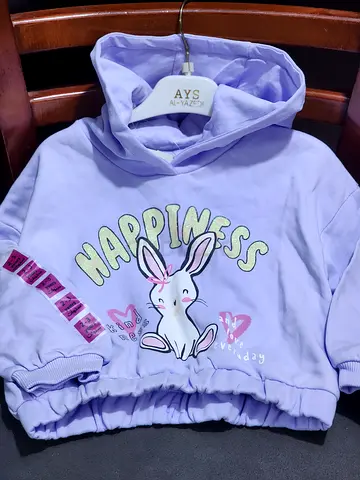 Girls Lavender “Happiness” Bunny Hoodie Sweatshirt
