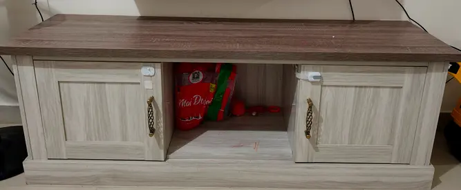 Wooden TV Cabinet / Media Console with Storage — Light Oak finish