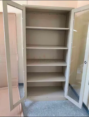 Brand New 2 Door Metal Storage Cabinet with Glass Doors For Sale