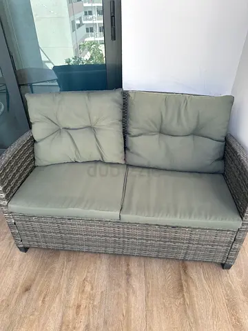 Outdoor Wicker Two-Seater Sofa and separate corner chair with Cushions - Good Condition