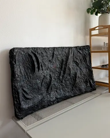 Black Terrain, handmade papier-mâché wall sculpture