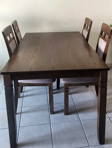 Solid Wood Dining Table with 6 Chairs - Dark Brown