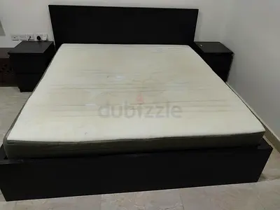 King size bed frame with mattress and two bedside tables 450 AED