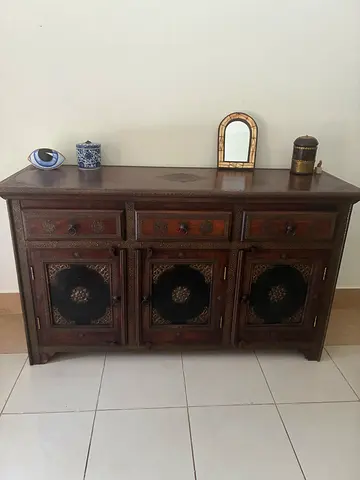 Solid wood and brass side board