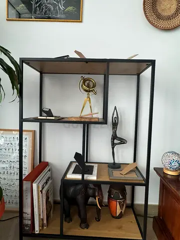 Industrial Metal Frame Display Shelf with Wooden Panels - 3-Tier