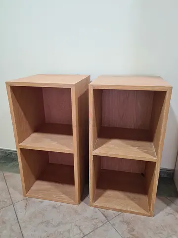 Pair of Oak Finish Cube Storage Shelves (2 units)