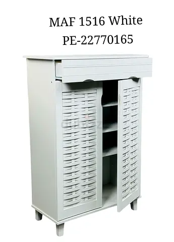 White Wooden Storage Cabinet with Shelves and Drawer (MAF 1516)