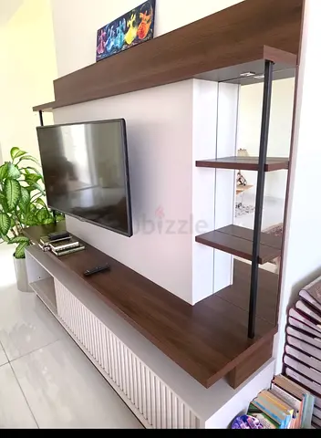 Modern TV Entertainment Unit with Shelves and Storage - Dark Wood