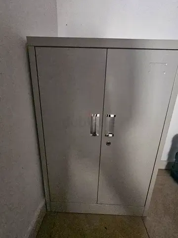 Grey Metal Shoe Storage Cabinet with Double Doors - Good Condition