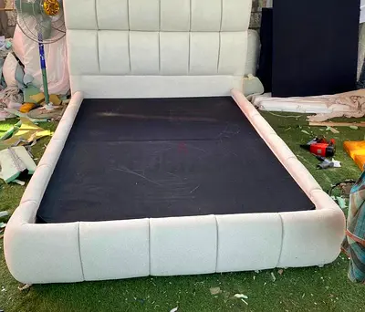 Light Grey Upholstered Bed Frame with Padded Headboard