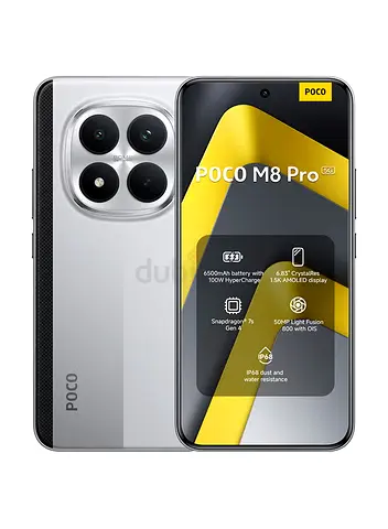 Xiaomi POCO M8 Pro Dual SIM 5G Silver 12G RAM 512GB with 3 Pin Adapter