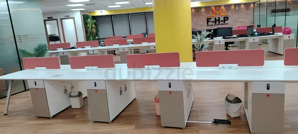 Set of 6 Modern Office Workstations with Under-Desk Lockable Pedestals