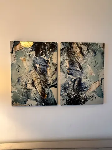 Set of 2 Abstract Blue Toned Canvas Wall Art Panels