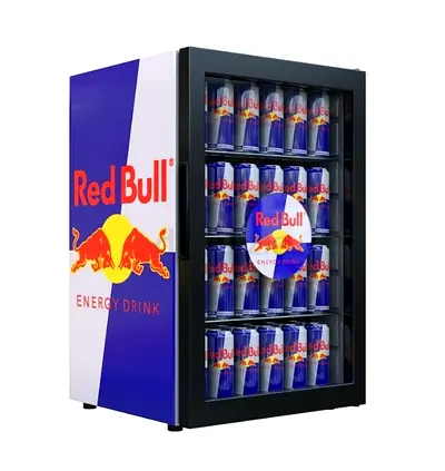 Compact Red Bull Display Cooler Refrigerator - Glass Door Mini Fridge