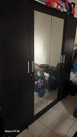 Dark Wood 4-Door Wardrobe with Mirrors - Good Condition