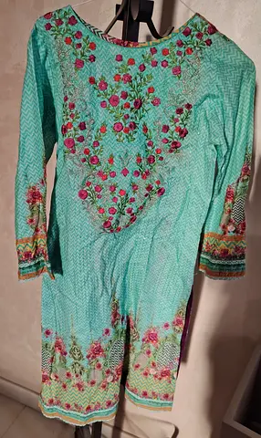 Lightweight turquoise embroidered straight pants - size approx M