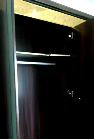 Dark Wood 6-Door Wardrobe with Hanging Rail and Shelf - Good Condition