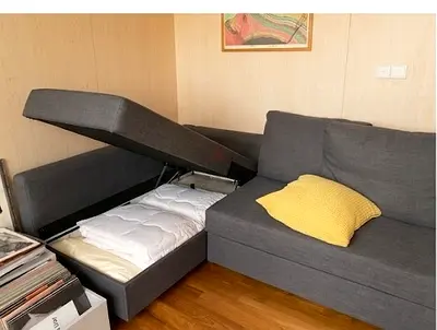 Gray L-shaped Storage Sofa Bed with Pull-out Mattress
