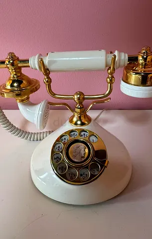 Vintage White and Gold Rotary Desk Telephone