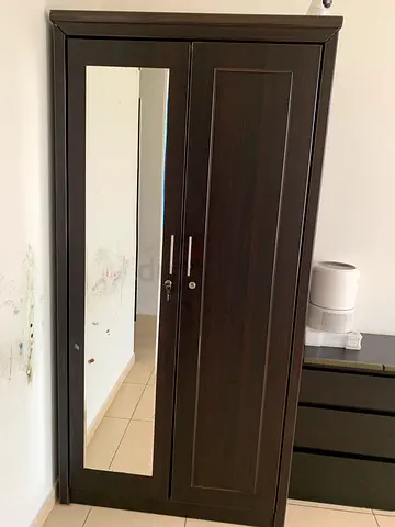 Dark wood wardrobe with mirror - good used condition