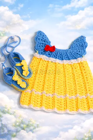Handmade Crocheted Baby Dress and Matching Sandals (0-6 months)