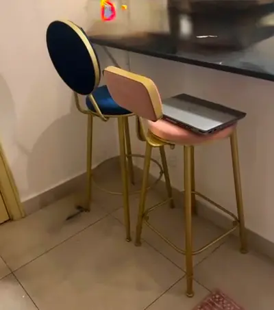 Urgent Sale - Set of 2 Velvet Counter Bar Stools with Gold Frame
