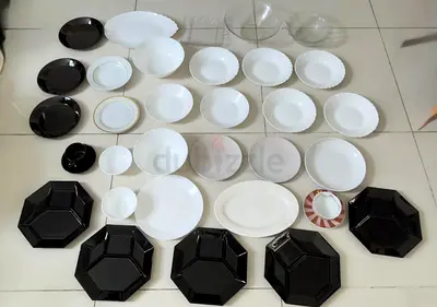 Mixed set of plates and bowls – white and black dinnerware collection altogether 15 aed only